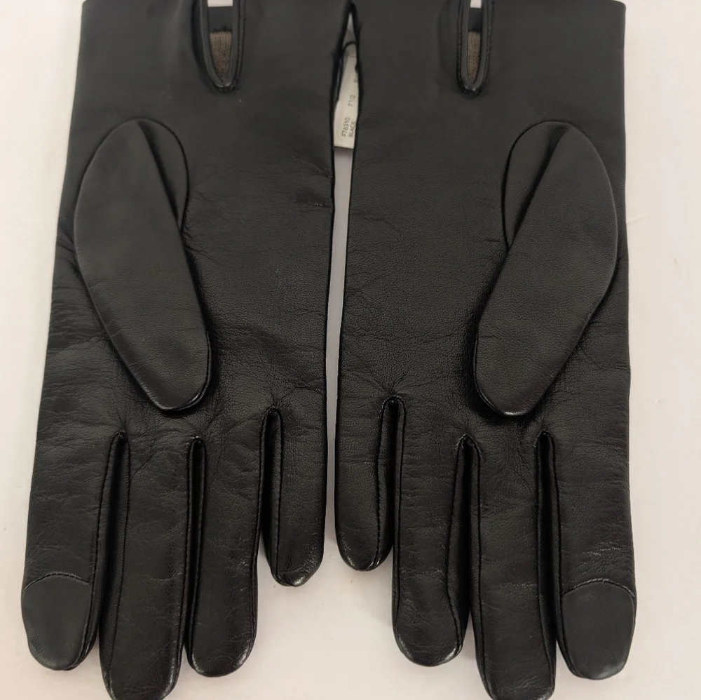 Coach Black Leather Button-Accent Gloves with Gold-Tone Logo NWT